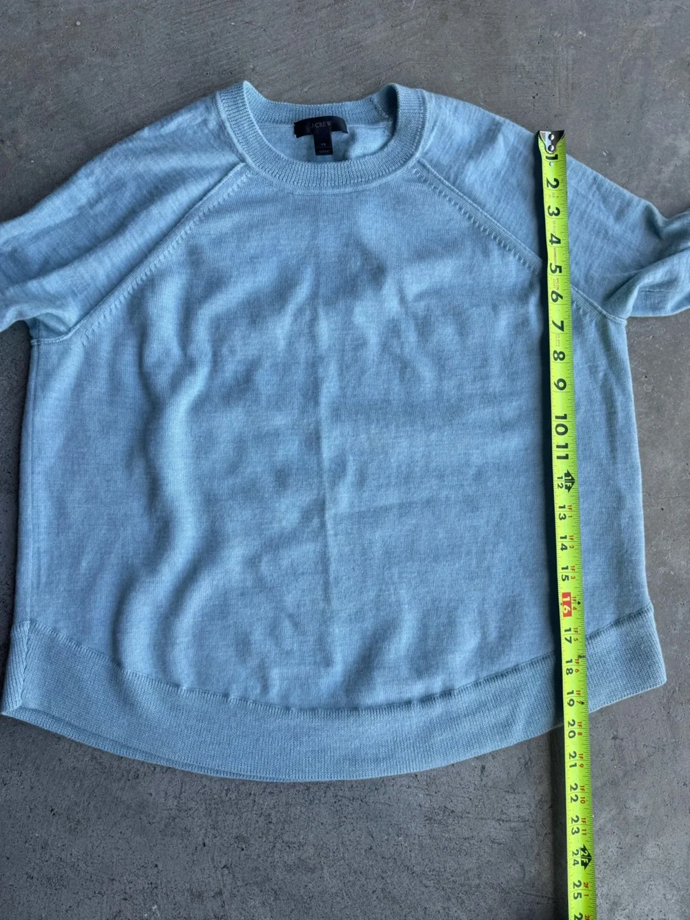 J. Crew Women's Icy Blue 100% Merino Wool Raglan Crewneck Sweater XS Preppy